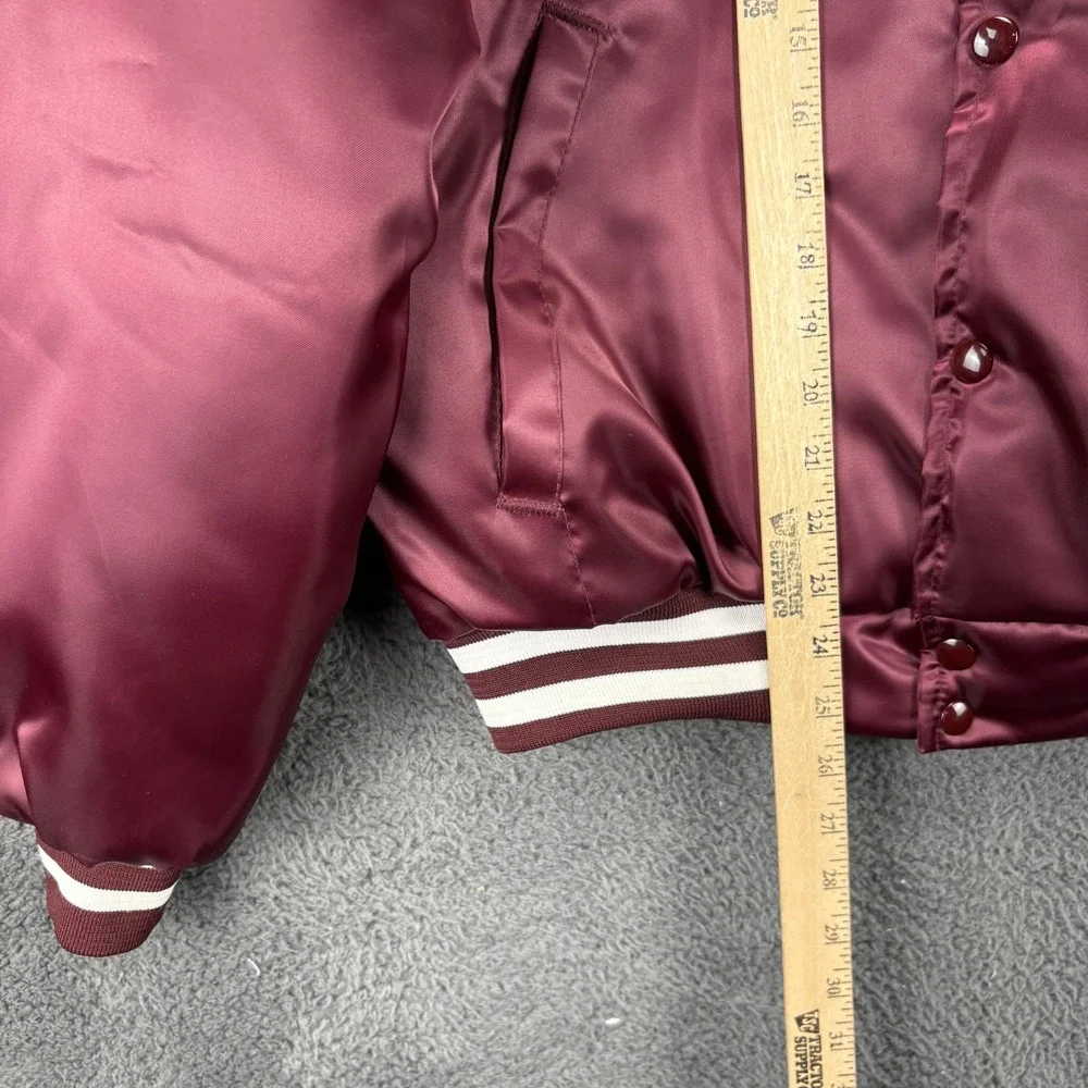 Vintage Swingster Aggies Bomber Jacket Mens Large Maroon‎ Satin Snap Front Coat - Picture 8 of 11